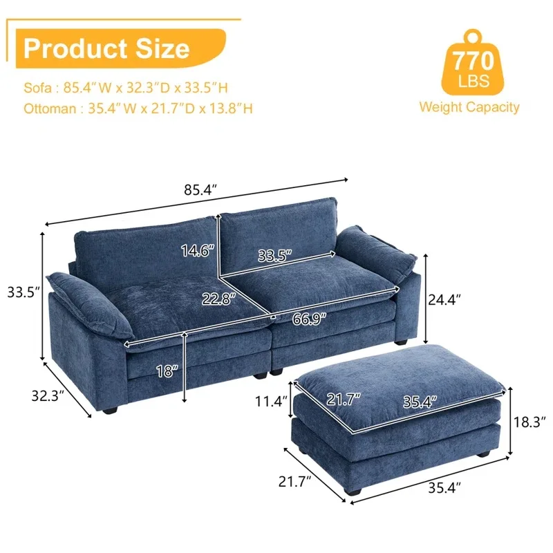 Blue Sofa and Ottoman Set image indicator(3)