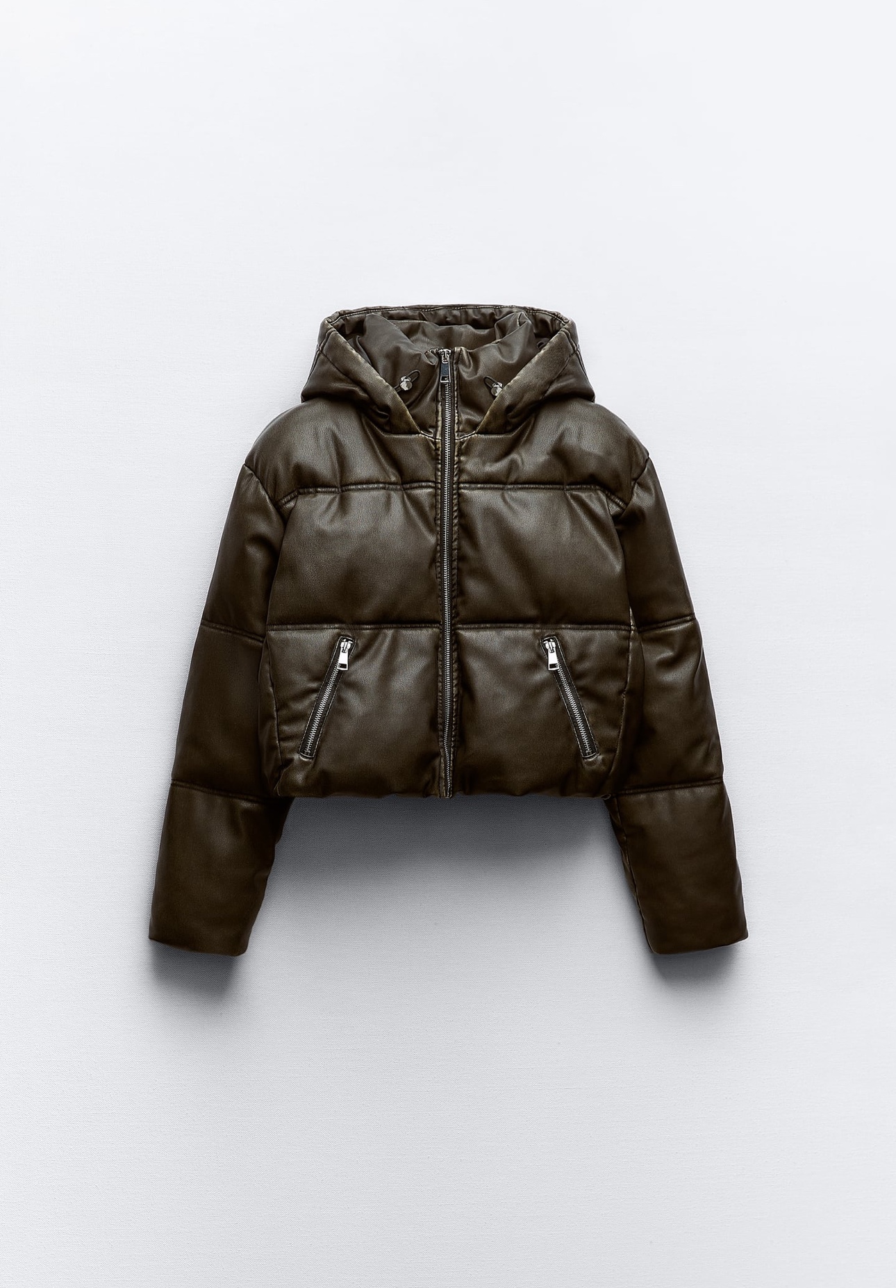 Zara Faux Leather Cropped Puffer Anorak