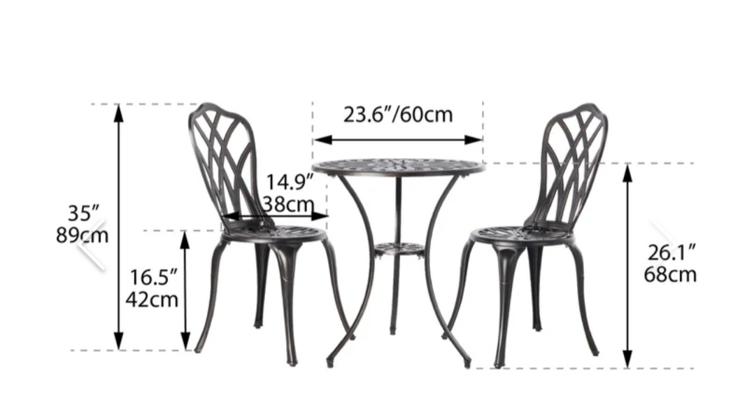 Patioflare 3 PC Die Cast Aluminum Bistro Set - photo 3
