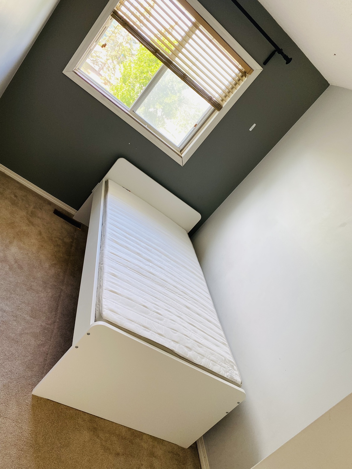 Bed frame with slatted bed base, white, Twin, with mattress