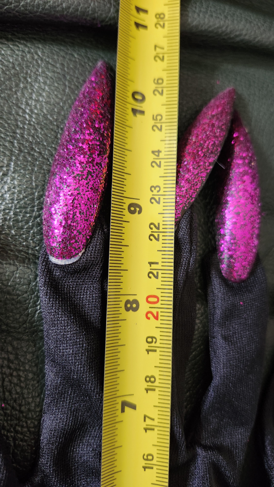 Costume / Halloween / Black Gloves with Pink Glitter Claws - photo 2