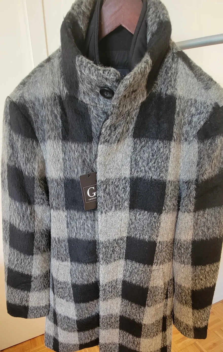 Men's Fall and Winter Raw Black & Grey Plaid Jacket/Coat image indicator(4)