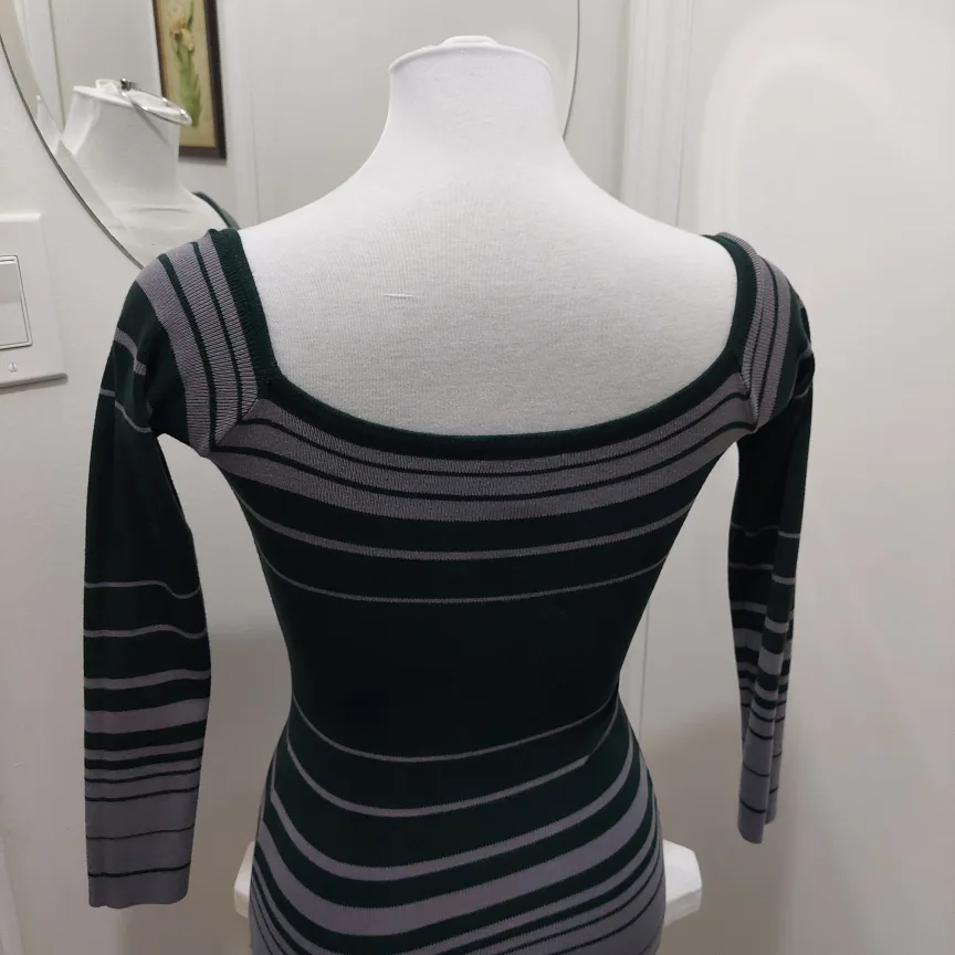 ReVamped Long Sweater Dress Knits Green and Grey Striped Dress image indicator(3)