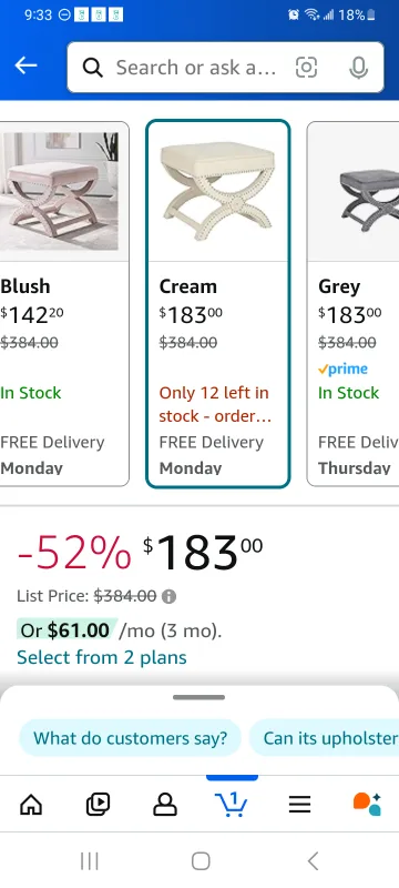 Set of 2 Upholstered Stools image indicator(7)