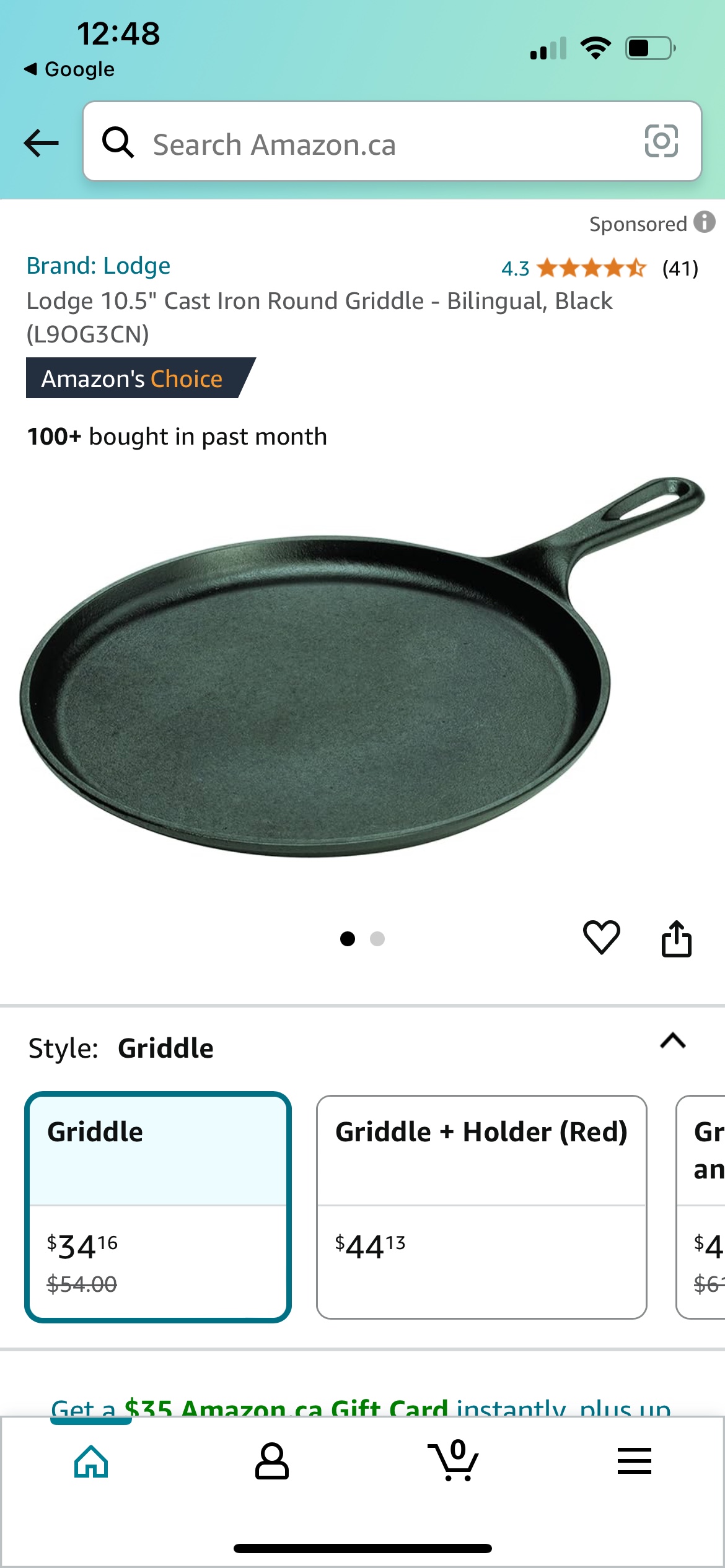 Lodge Cast Iron Round Griddle 10.5 inches