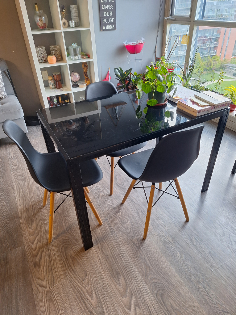 Black Glass Dining Table and Chairs