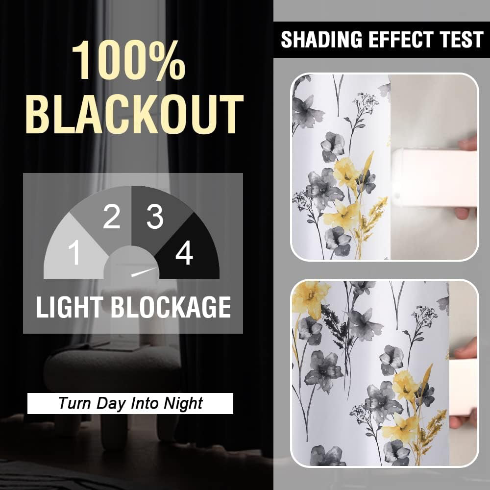 100% Blackout Curtains with Grommet Top - Grey and Yellow Floral - photo 5
