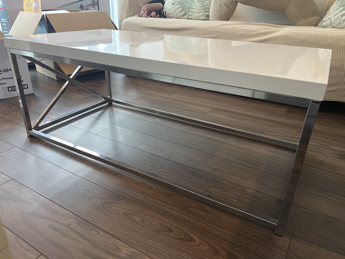 White Coffee Table with Chrome Legs