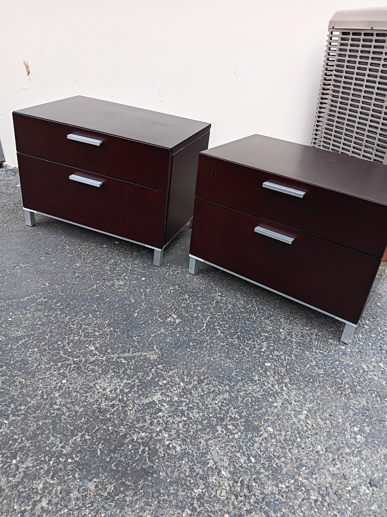 Pair of Dark Brown Two-Drawer Nightstands