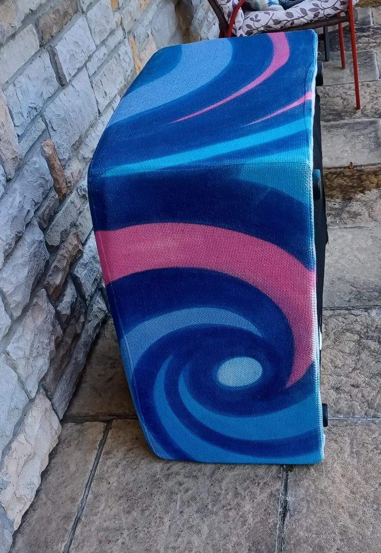 Blue and pink patterned storage ottoman corner seat image indicator(2)