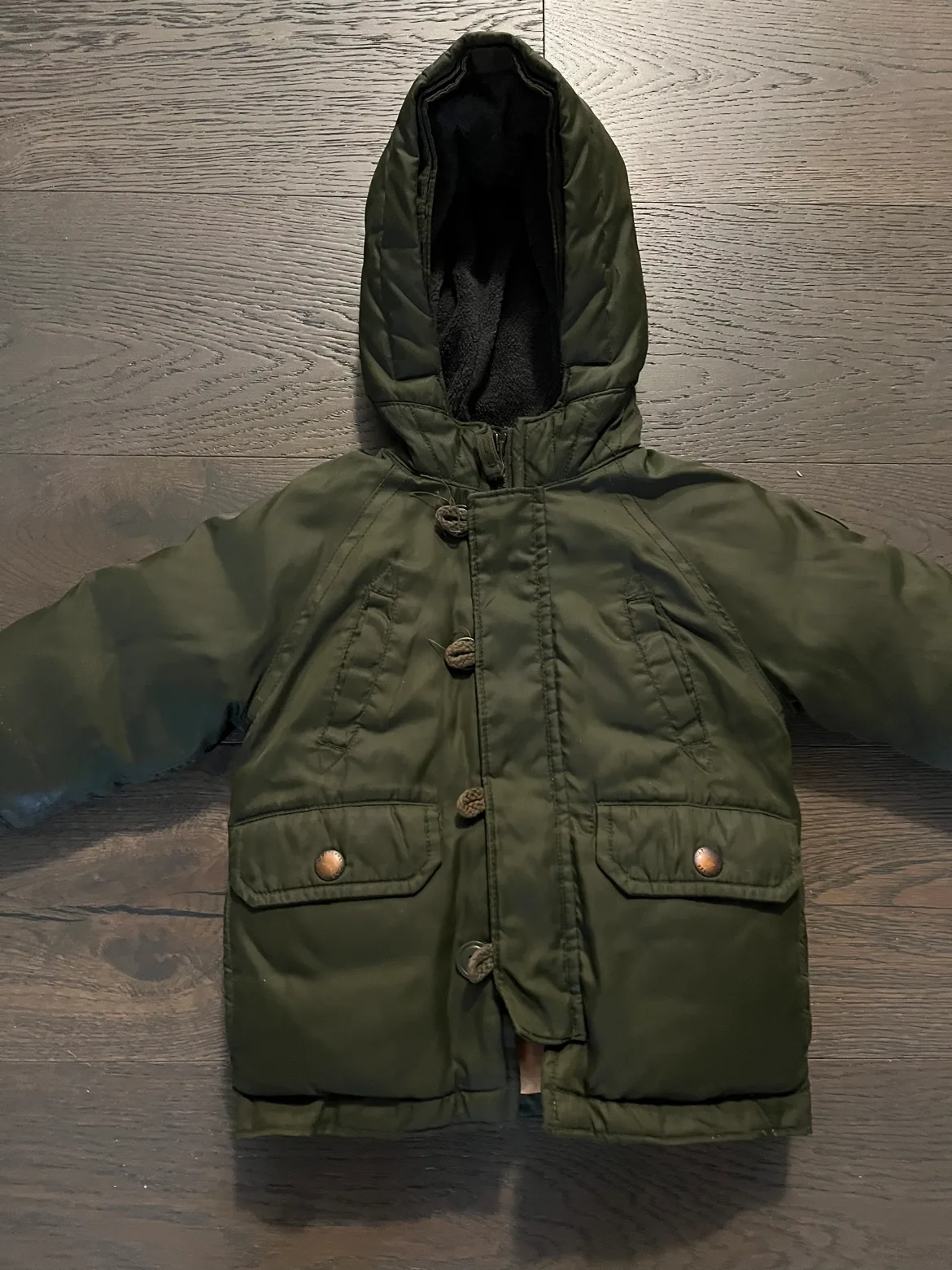 Gap army green warmest kids winter jacket 12-18M EUC image indicator(2)
