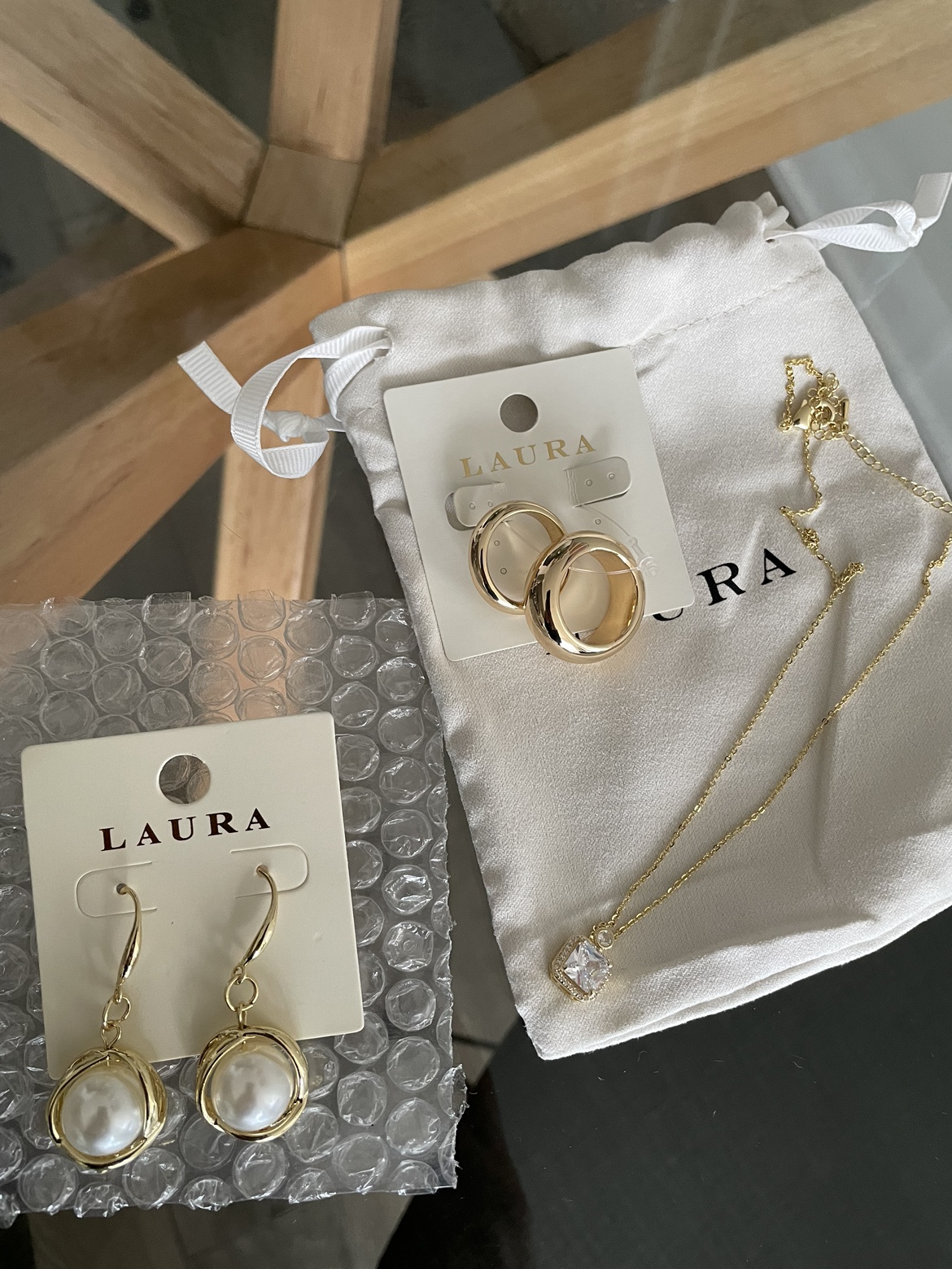 Gold Necklace, rings and Earrings Set