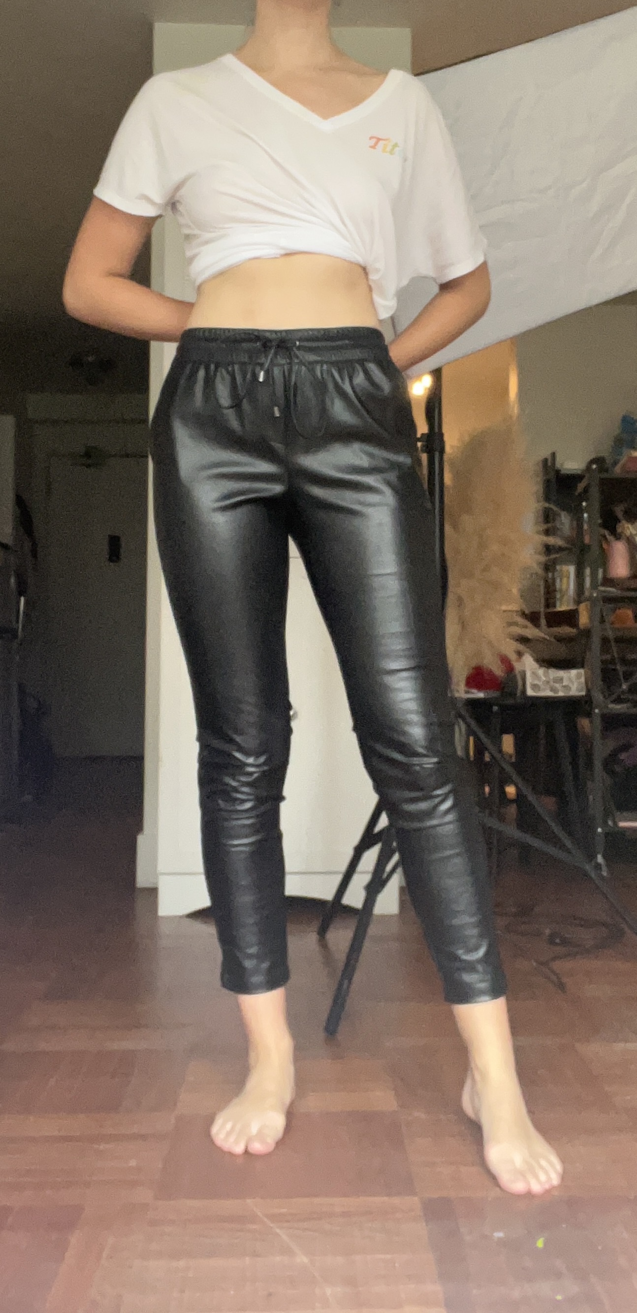 Black pleather joggers