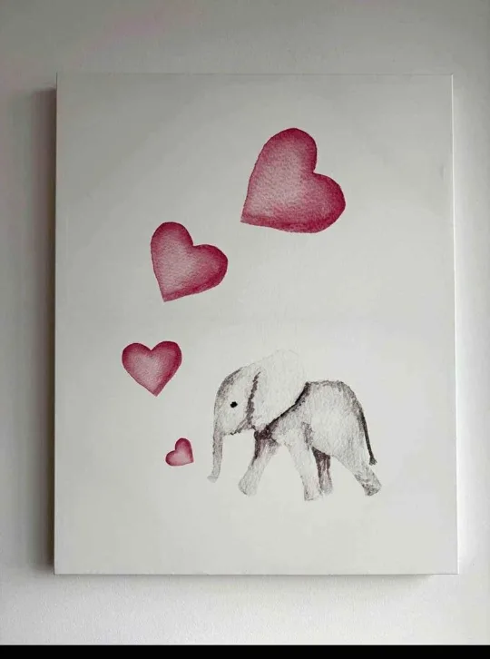 Elephant and Hearts Canvas Painting thumbnail