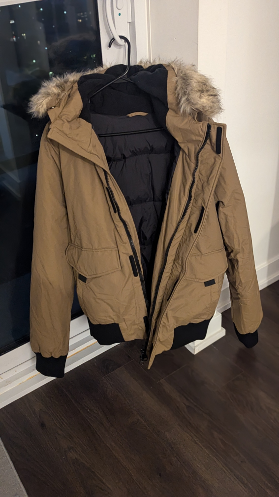 Men's Tan Winter Jacket with Faux Fur Hood - photo 2