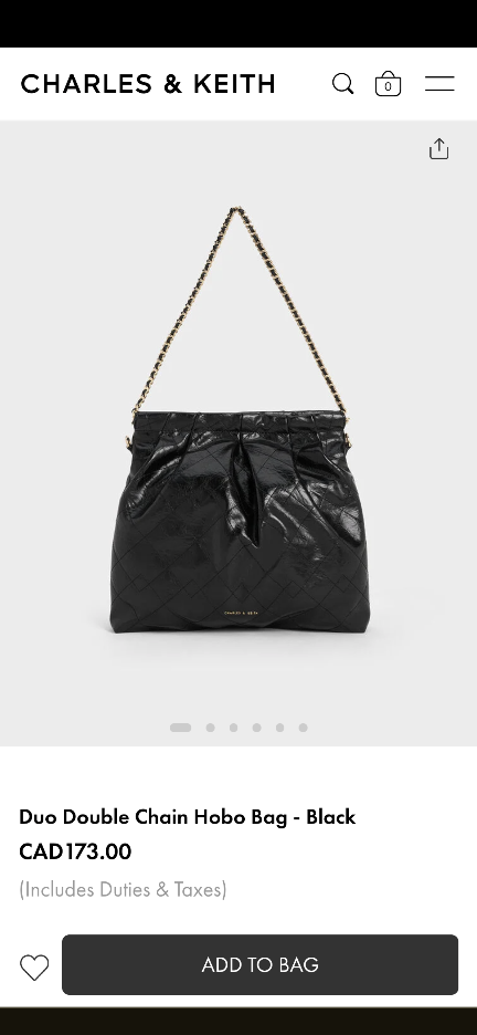 Charles & Keith Duo Double Chain Hobo Bag - Black - photo 4