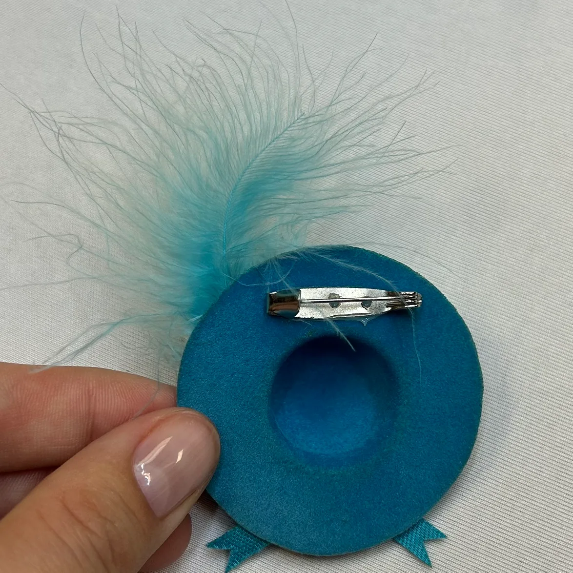 Vintage Teal Hat Brooch with Feather Accent image indicator(2)