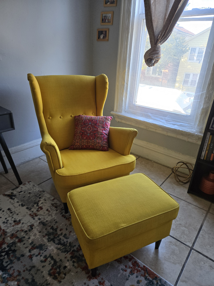 Yellow Wingback Chair and Ottoman