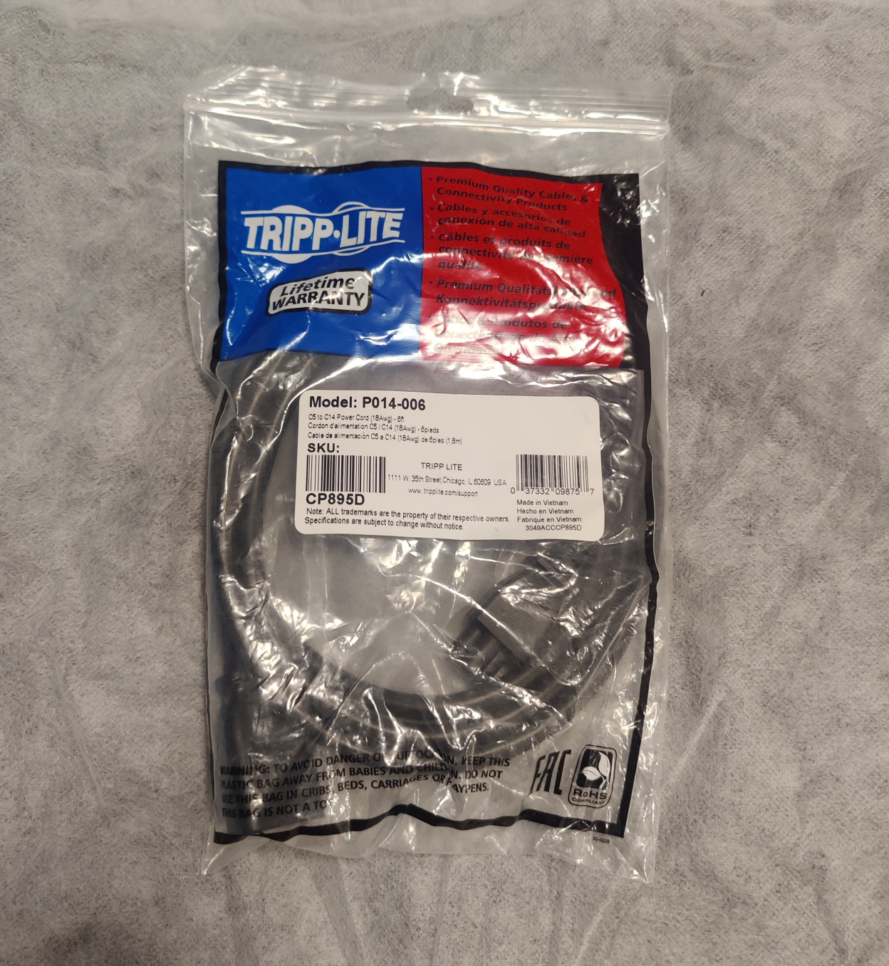 Tripp Lite C5 to C14 Power (18Awg) Cord 6ft