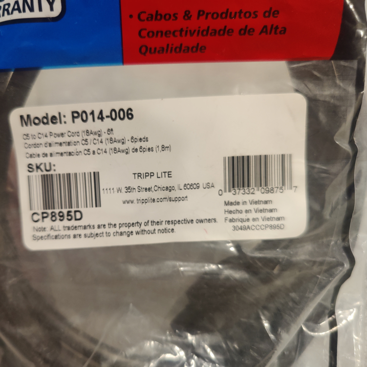 Tripp Lite C5 to C14 Power (18Awg) Cord 6ft - photo 2