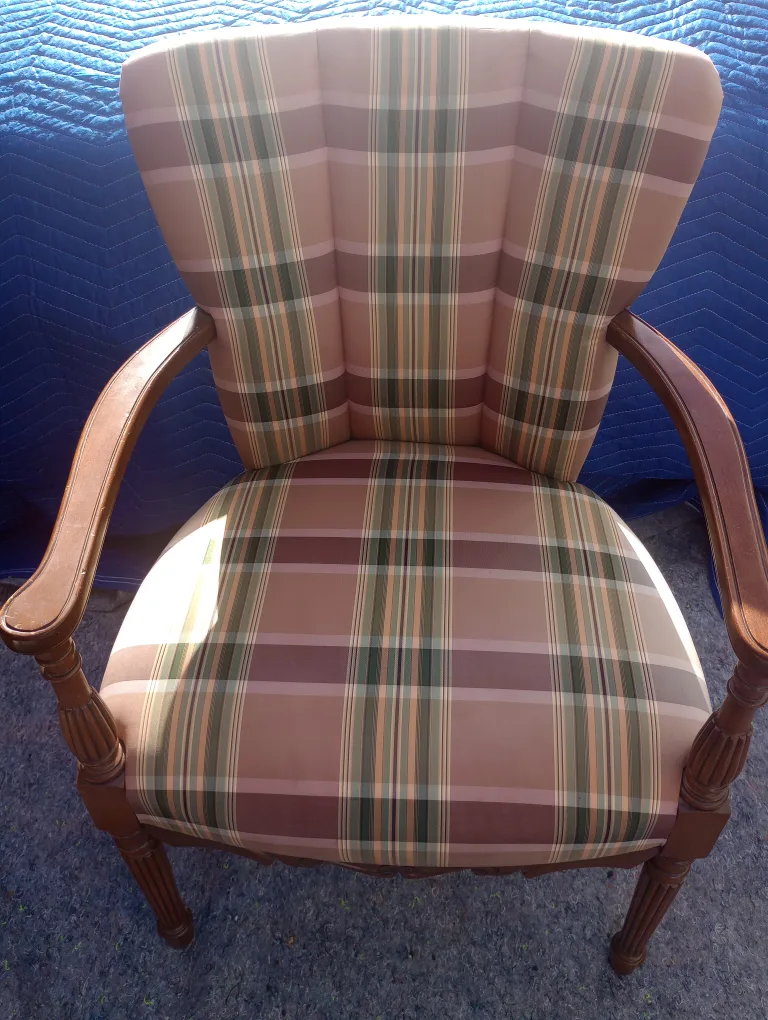 Armchair with Plaid Upholstery