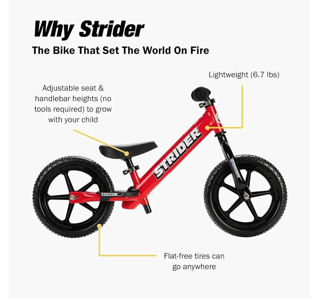 Strider 12" Sport Bike - No Pedal Balance Bicycle for Kids - photo 5