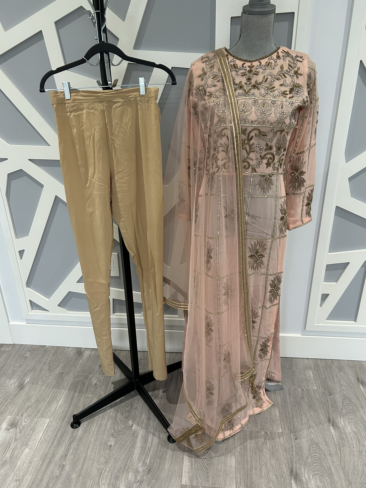 Peach Embroidered  Salwar Kameez with Dupatta