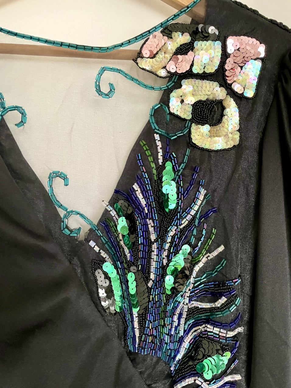 Vintage Black Sequin & Bead Embellished Long Sleeve Dress - photo 3