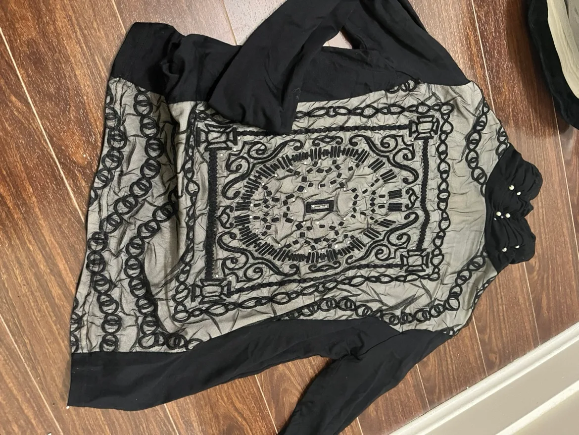 Black Long Sleeve Top with Embroidered Design thumbnail