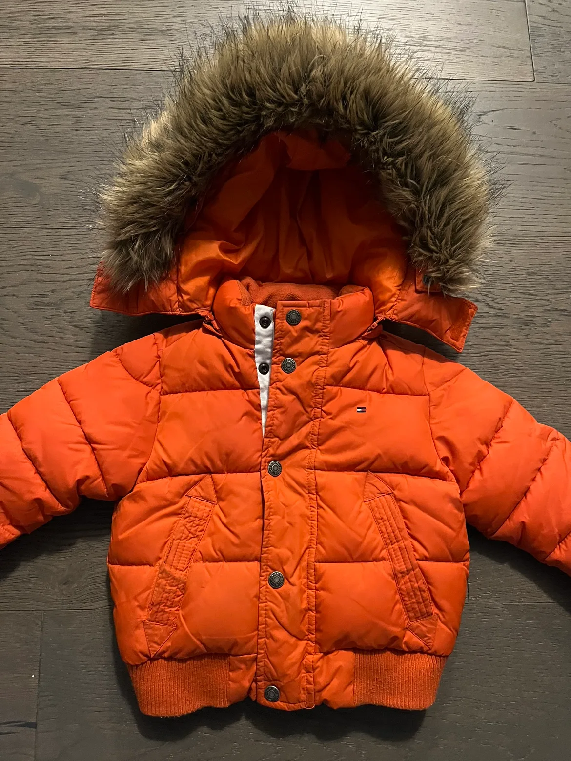 Tommy orange kids winter jacket 12-18M EUC Ret $200 image indicator(2)
