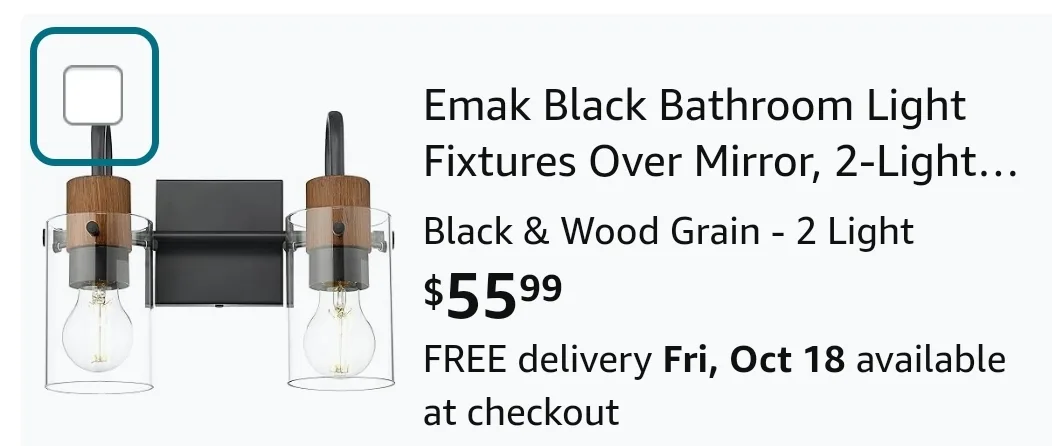 Bathroom Vanity Light Fixtures - Black & Wood Grain - 2 Light thumbnail