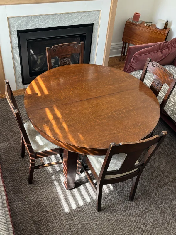 Solid Antique Dining Table 6 Chairs thumbnail
