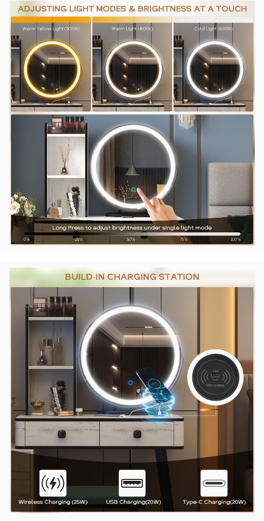 White Vanity Set with Lighted Mirror and Stool - photo 4