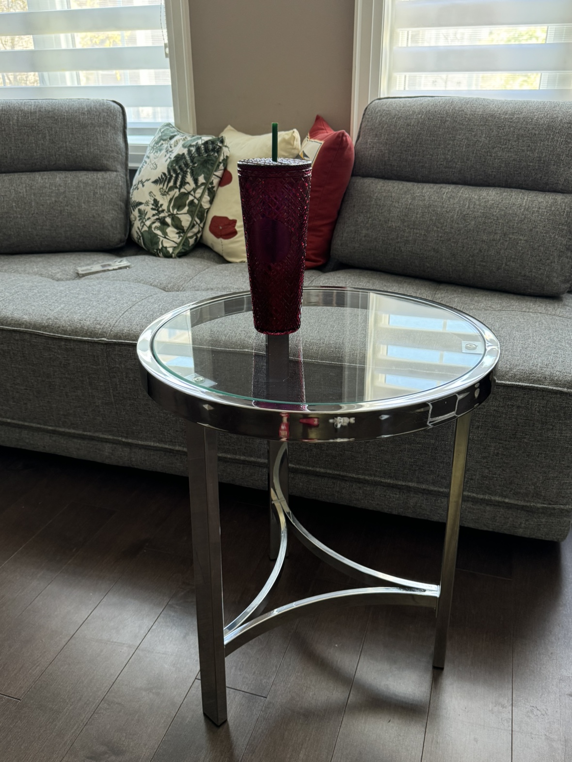 Round glass end table