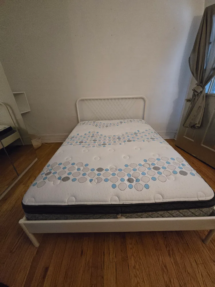 White Metal Bed Frame with Mattress thumbnail