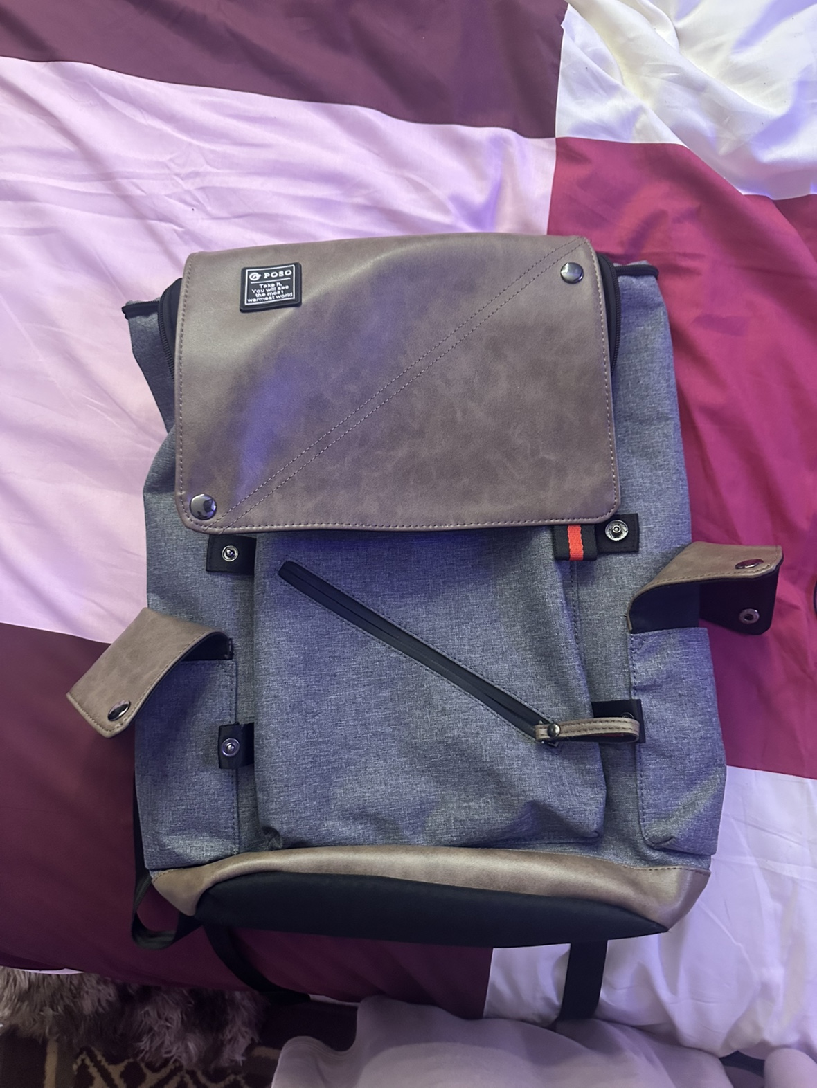 Grey and Brown Backpack