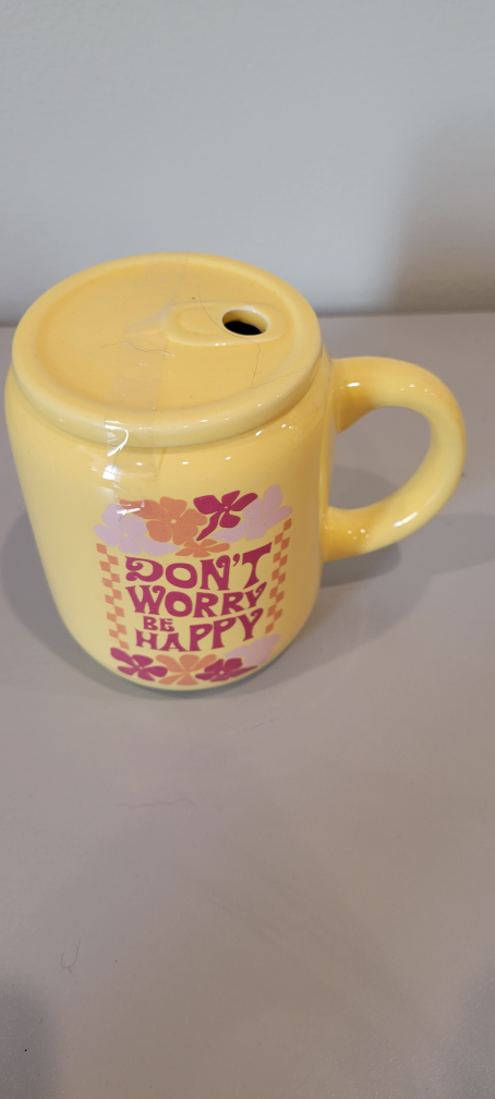 Yellow Ceramic Mug with Lid #freecycle - photo 2