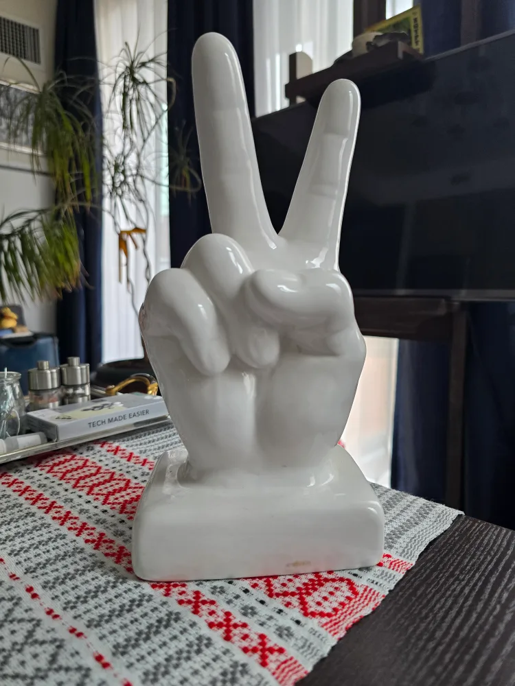 Ceramic Peace Sign Hand Sculpture thumbnail