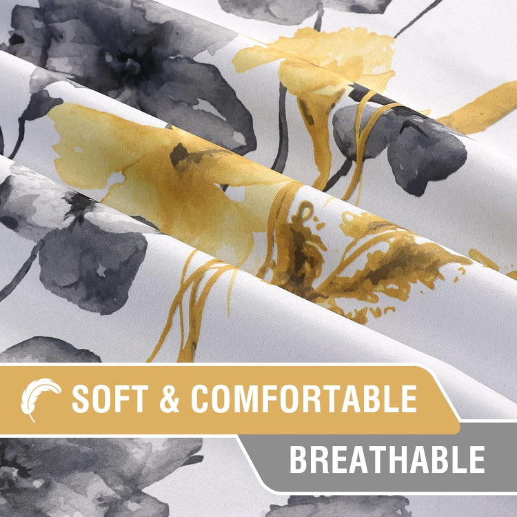 100% Blackout Curtains with Grommet Top - Grey and Yellow Floral - photo 2