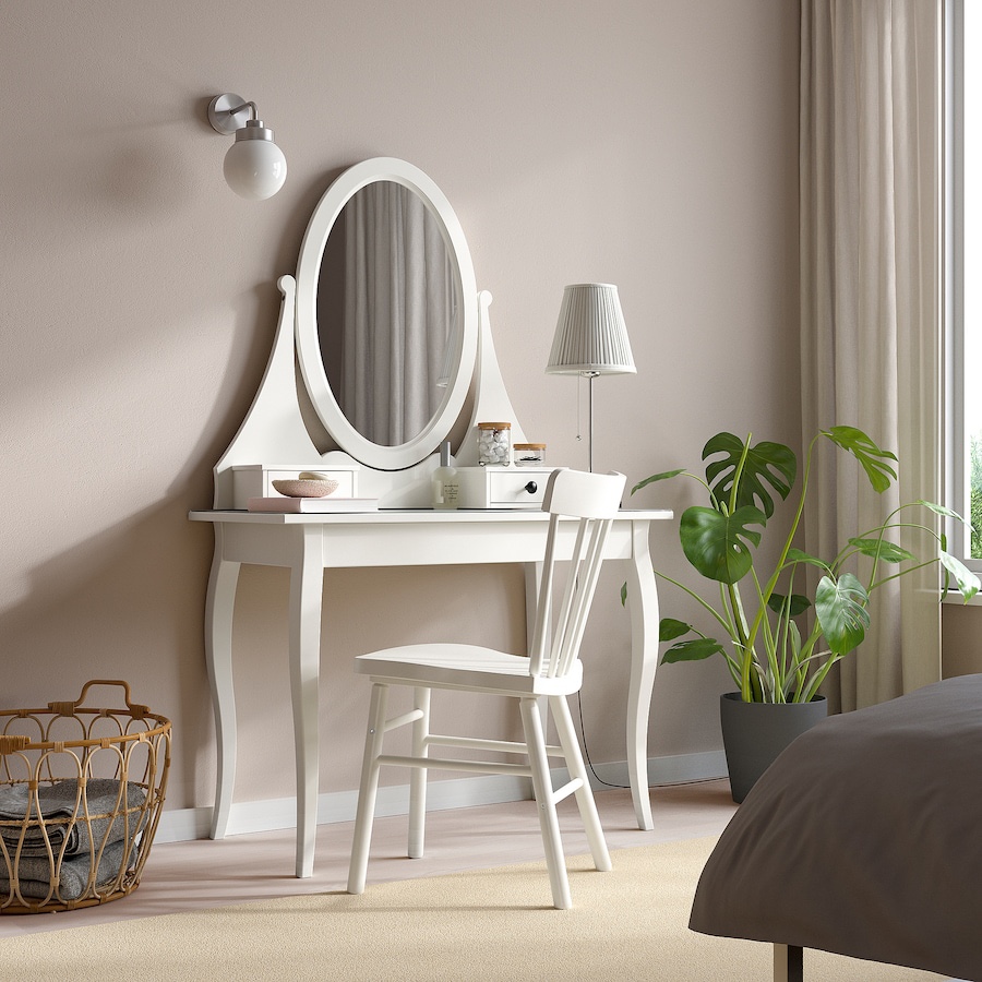 White Vanity Table with Mirror and chair