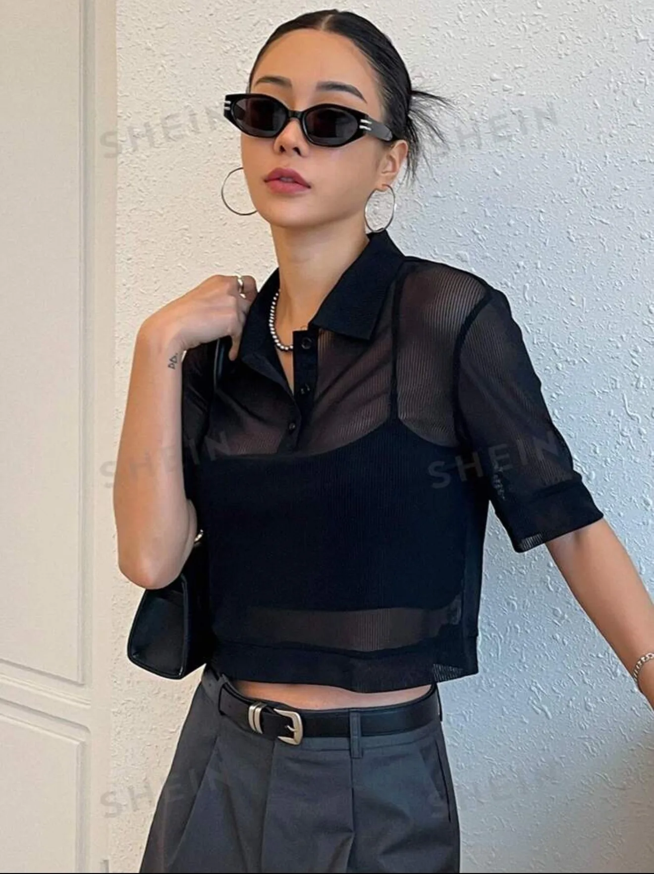 Black Mesh Crop Top image indicator(3)