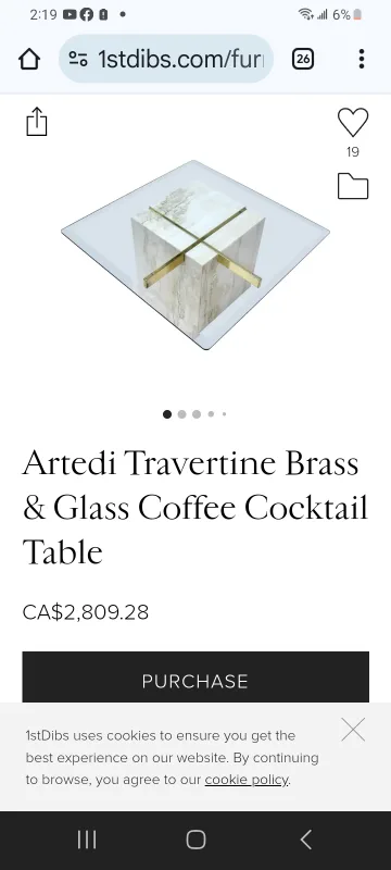 Travertine Base Glass Top Mid-Century Modern Side Table image indicator(5)