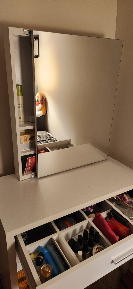 White Vanity Set with Sliding Mirror and Stool - photo 5