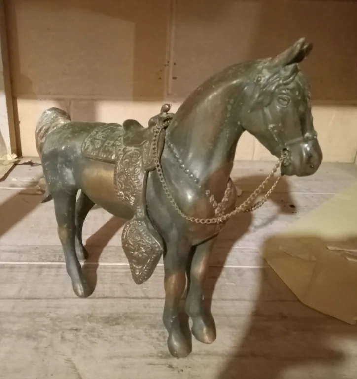 Antique Metal Horse Figurine with Saddle thumbnail