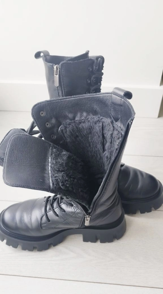 Lace Up Leather Boots, Military Style, Calf Length - photo 4