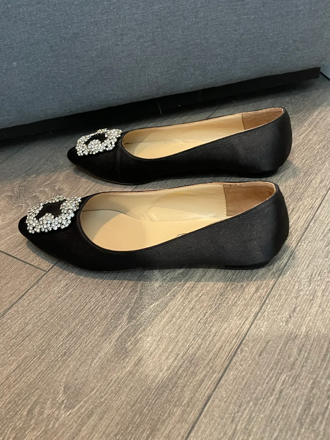 Manolo Blahnik Black Satin Pointed Toe Flats image indicator(5)