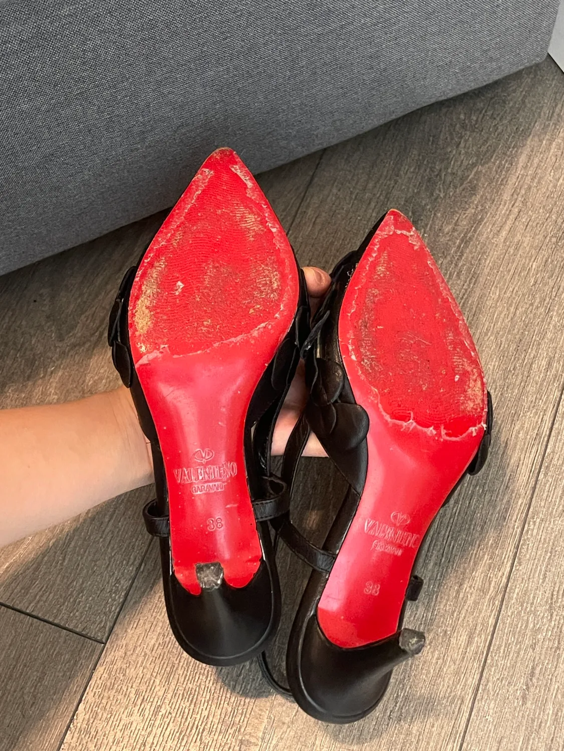 Valentino Garavani Black Leather Slingback Heels image indicator(5)