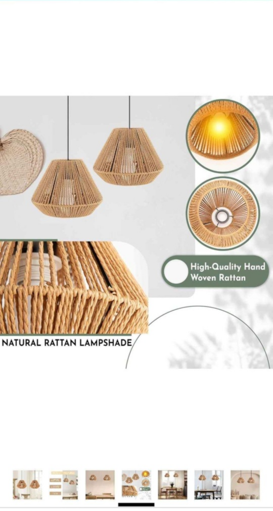 Rattan Pendant Light Chandelier - 9.5” Woven Ceiling Fixture - photo 2
