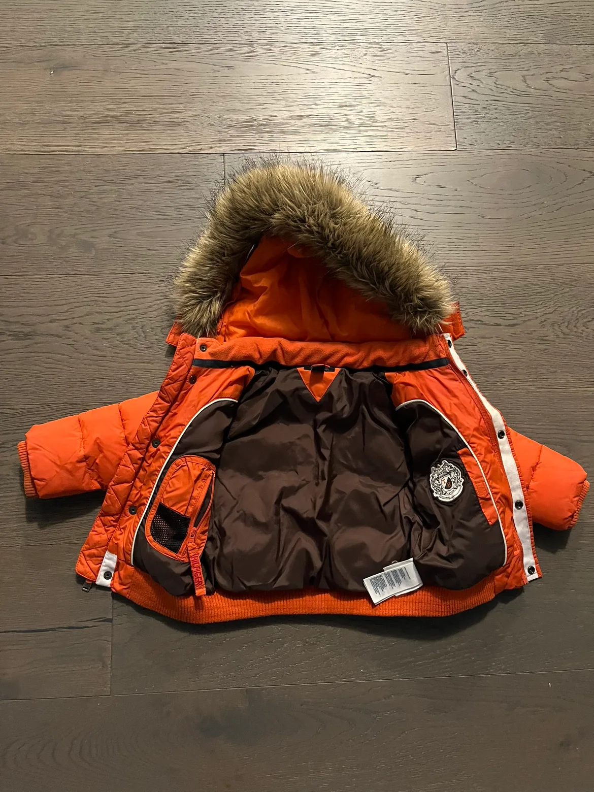 Tommy orange kids winter jacket 12-18M EUC Ret $200 image indicator(5)