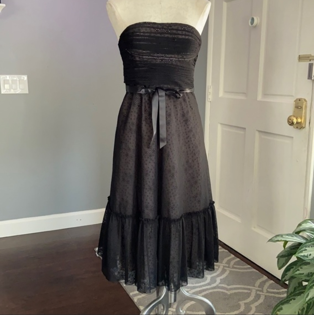 BCBG Black Strapless Cocktail Dress with Lace Overlay - photo 2